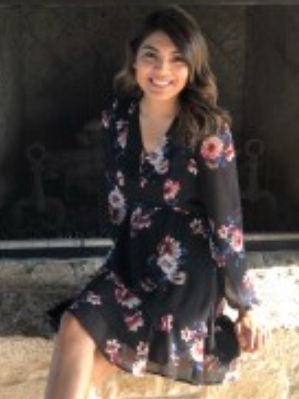 Charlotte Russe Black Floral Long-Sleeve Wrap Dress